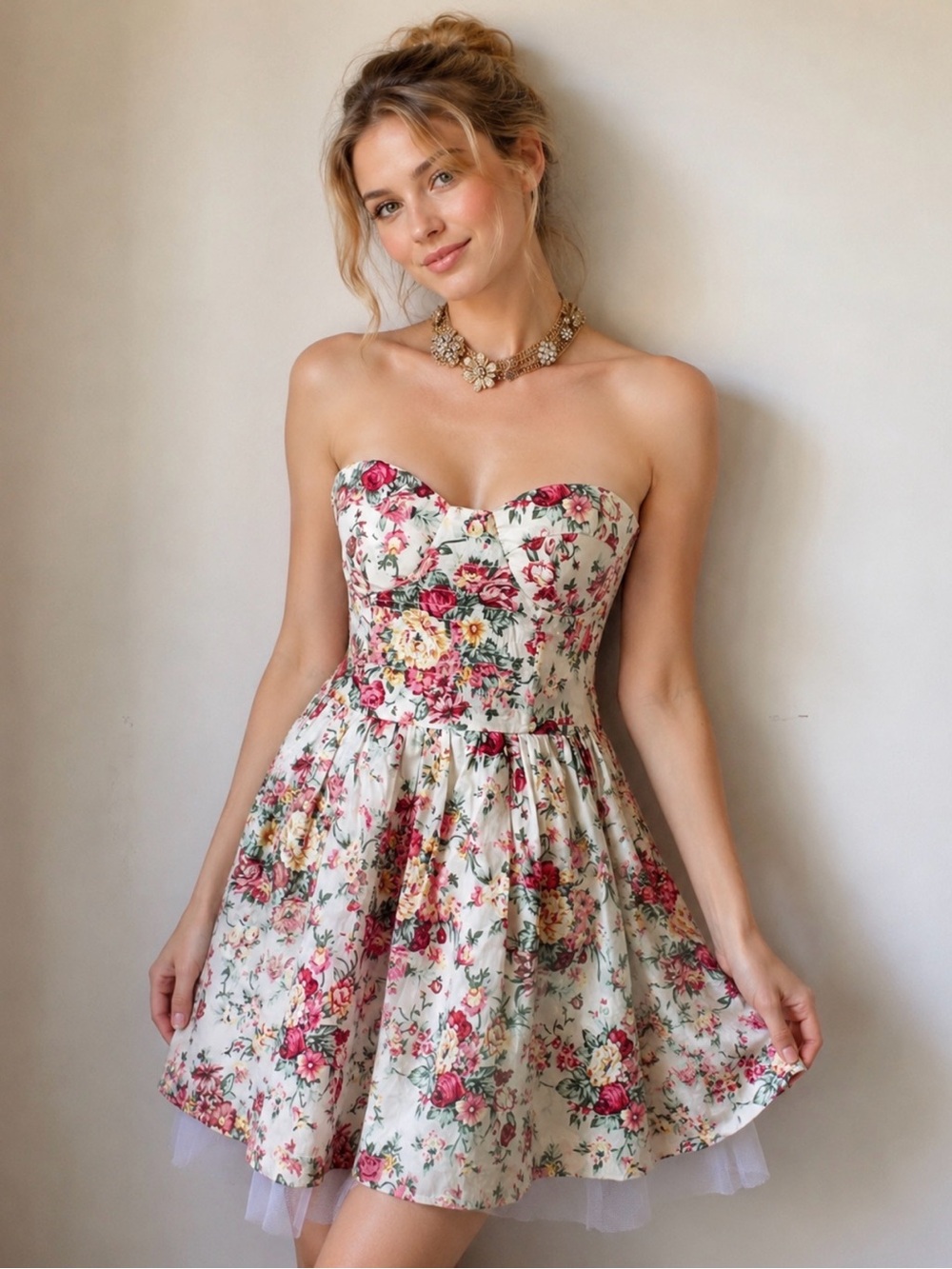 Floral White Dress / Size M / Cottagecore Y2K